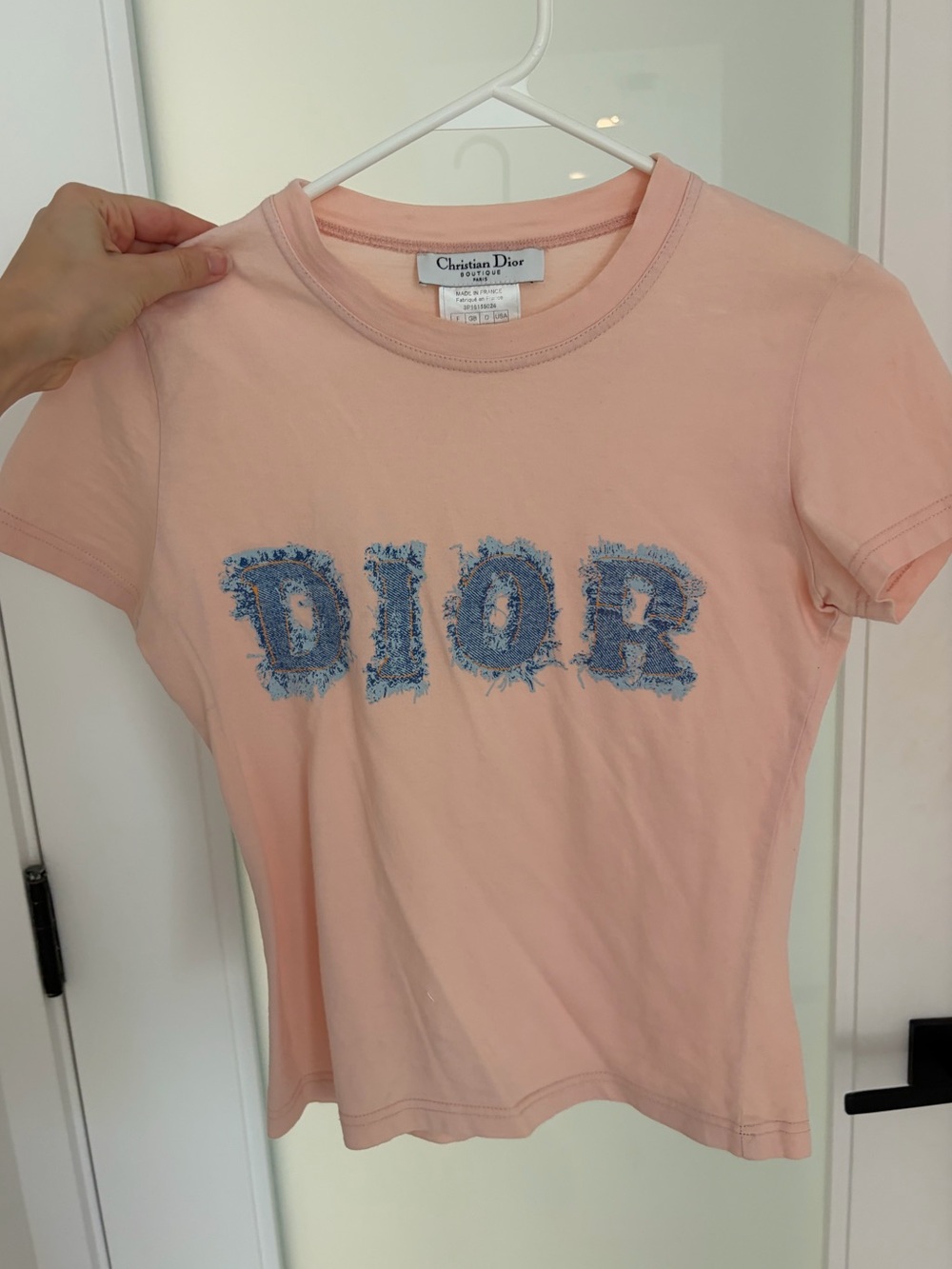 Vintage pink Dior baby tee denim print